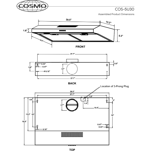 Cosmo 30" Under Cabinet Range Hood