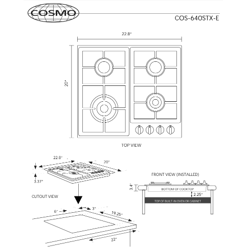 Cosmo 24" Gas Cooktop in Stainless Steel with 4 Sealed Burners COS-640STX-E