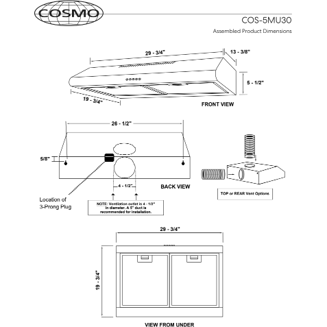 Cosmo 30'' Under Cabinet Range Hood