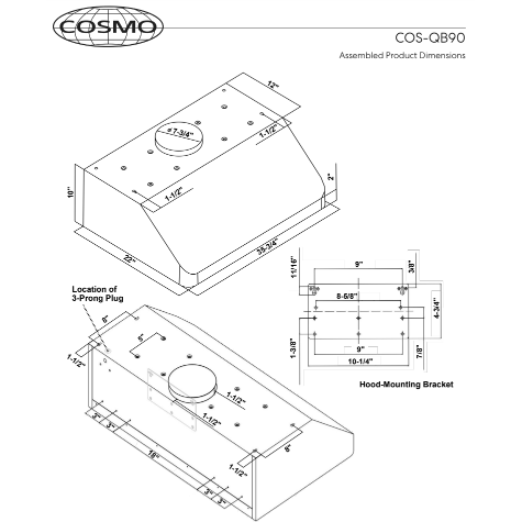Cosmo QB90 36 in. Under Cabinet Range Hood