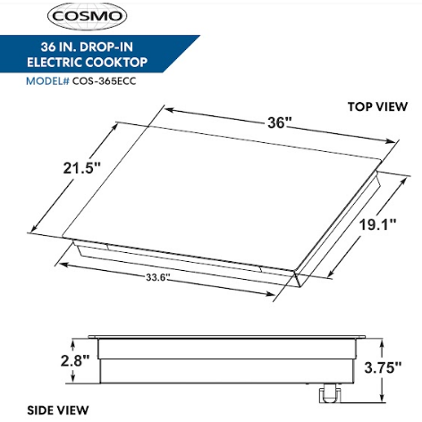 Cosmo 36" Electric Ceramic Glass Cooktop with 5 Burners, Dual Zone Elements, Hot Surface Indicator Light and Control Knobs COS-365ECC
