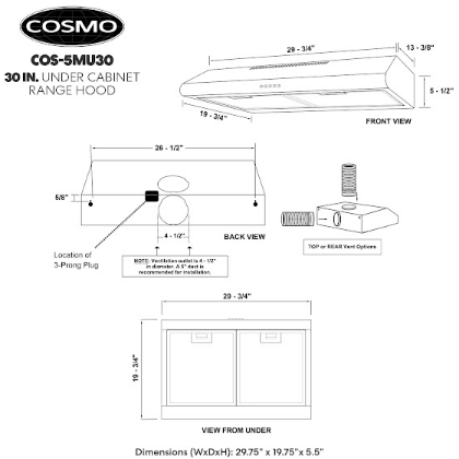 Cosmo 30'' Under Cabinet Range Hood
