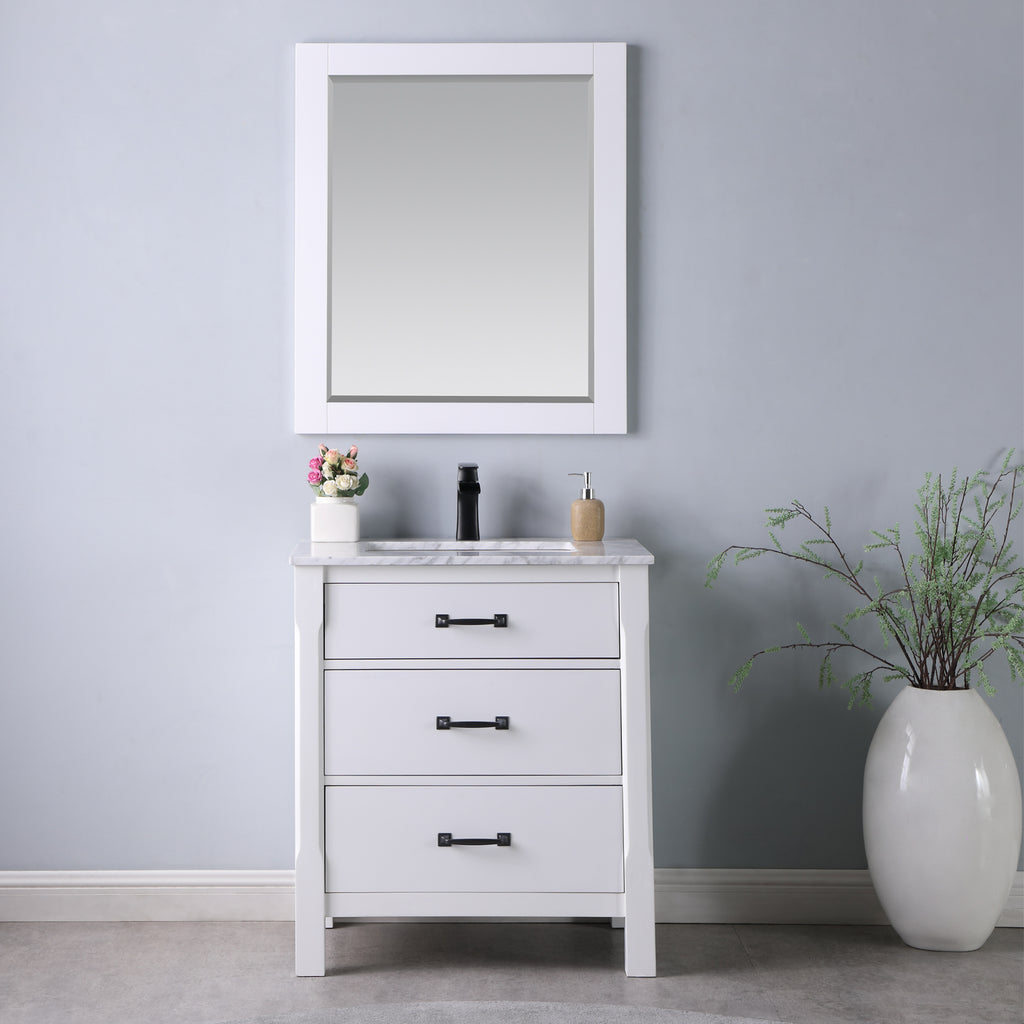 images Altair Maribella 30" Single Bathroom Vanity Set in White and Carrara White Marble Countertop with Mirror 535030-WH-CA - Image 1