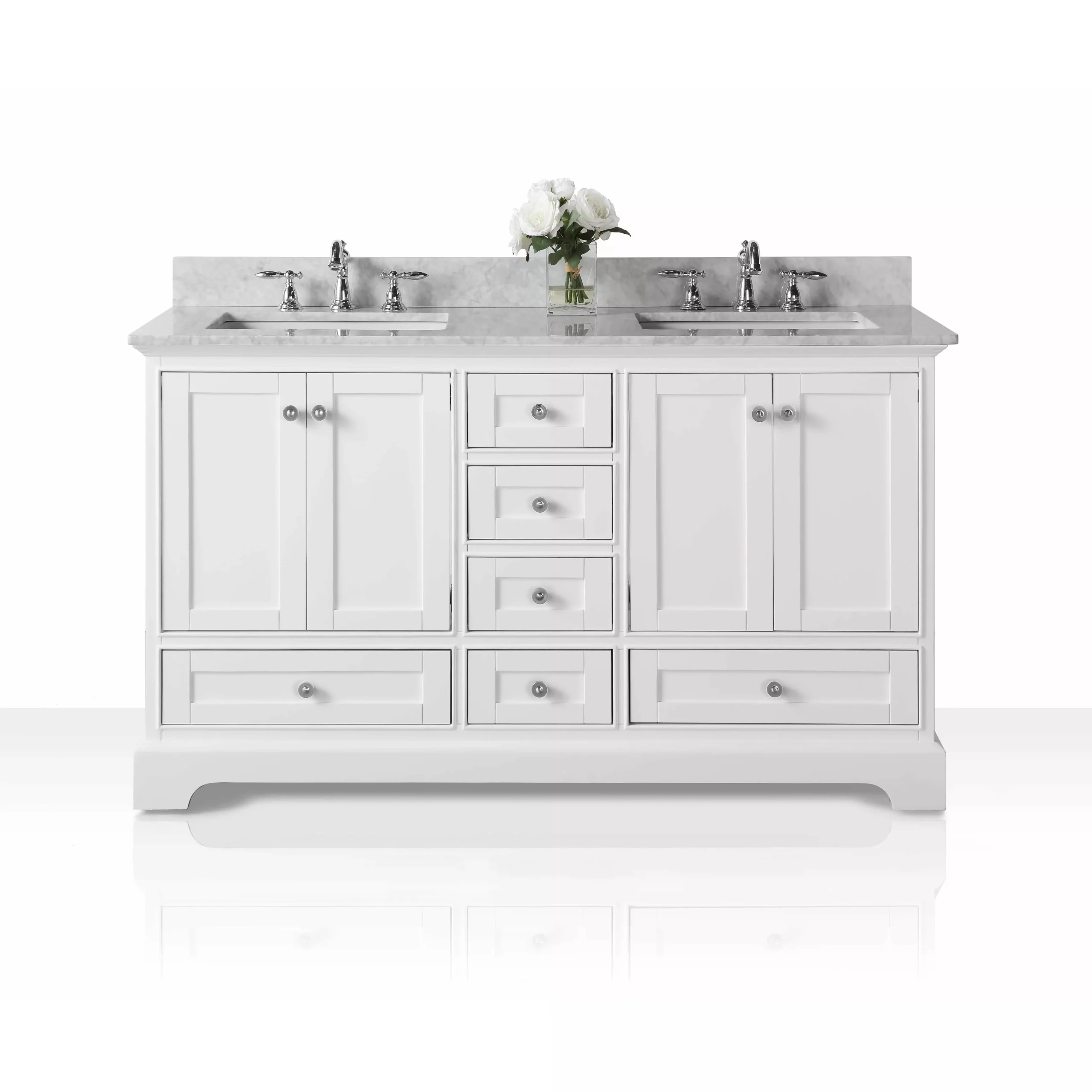 images Ancerre Audrey 60" Bathroom Vanity Set in White with 24" Mirror VTSM-AUDREY-60-W-CW - Image 1
