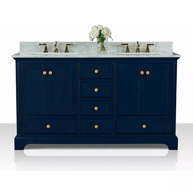 images Ancerre Audrey 60" Bathroom Vanity Set in Heritage Blue with 24" Mirrors VTSM-AUDREY-60-HB-CW-GD - Image 1