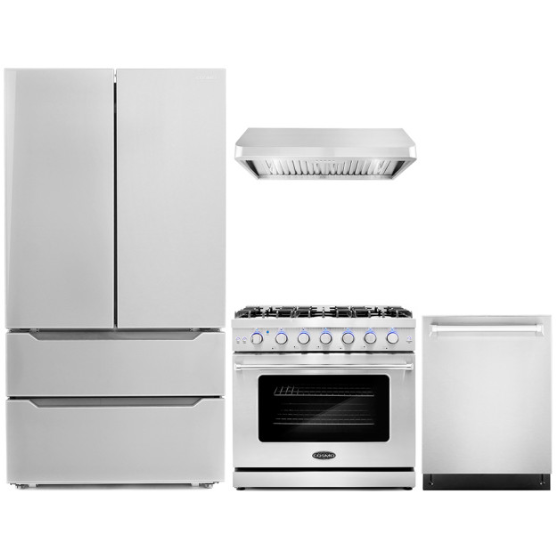 images Cosmo 4-Piece, 36" Gas Range, 36" Range Hood, 24" Dishwasher and Refrigerator COS-4PKG-110 - Image 1