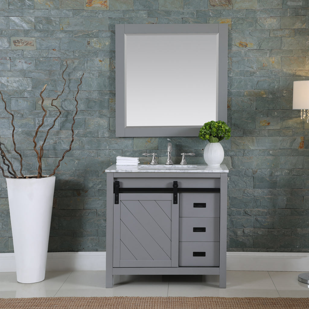 images Altair Kinsley 36" Single Bathroom Vanity Set in Gray and Carrara White Marble Countertop with Mirror 536036-GR-CA - Image 1