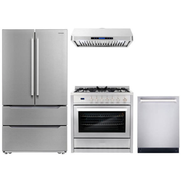 images Cosmo 4 Piece, 36" Gas Range 36" Range Hood 24" Dishwasher & Refrigerator COS-4PKG-150 - Image 1