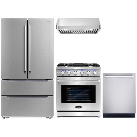 images Cosmo 4 Piece, 30" Gas Range 30" Range Hood 24" Dishwasher & Refrigerator COS-4PKG-234 - Image 1
