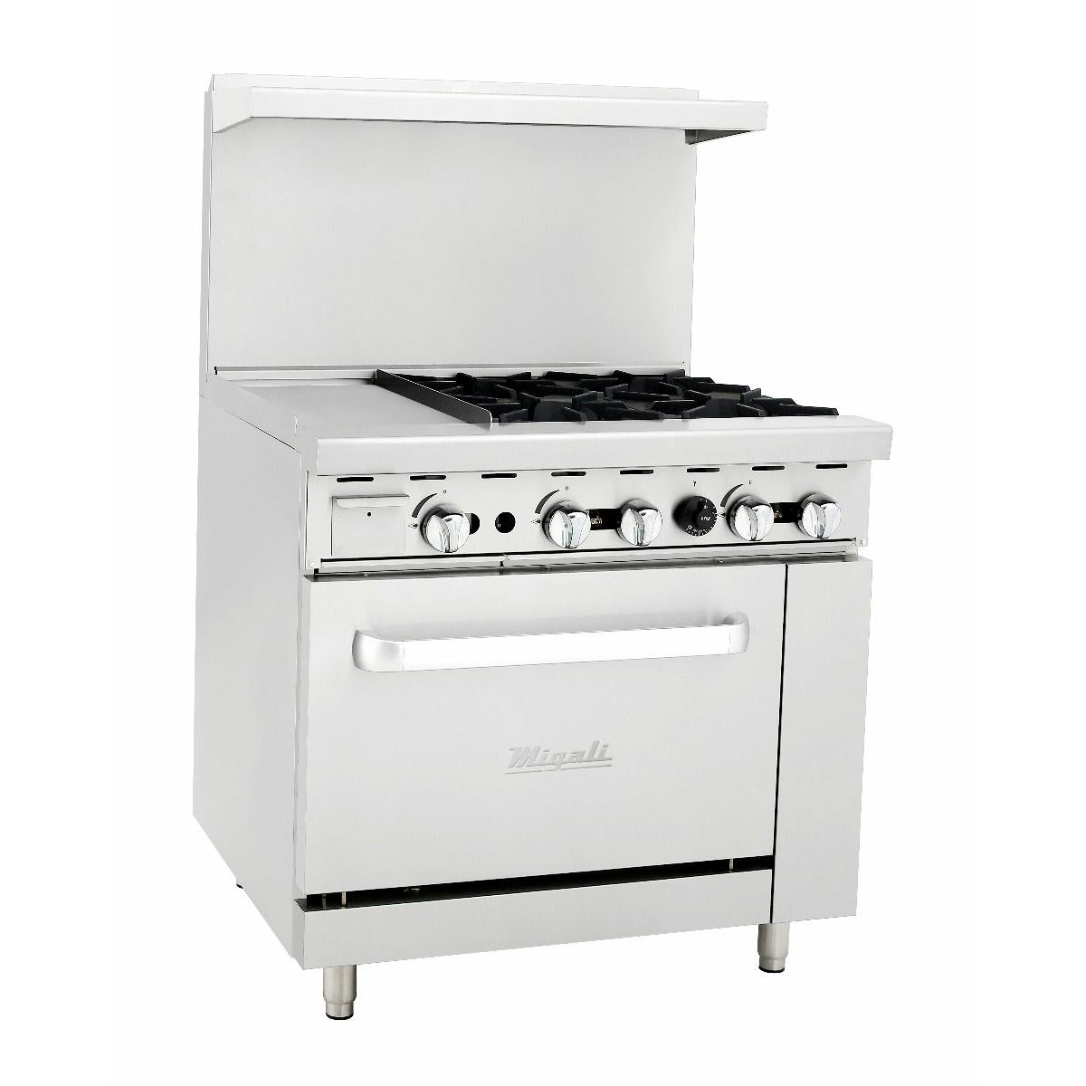 images Migali 4 Burner Range, 12” Griddle Left Side, 1 Oven, Liquid Propane C-RO4-12GL-LP - Image 1