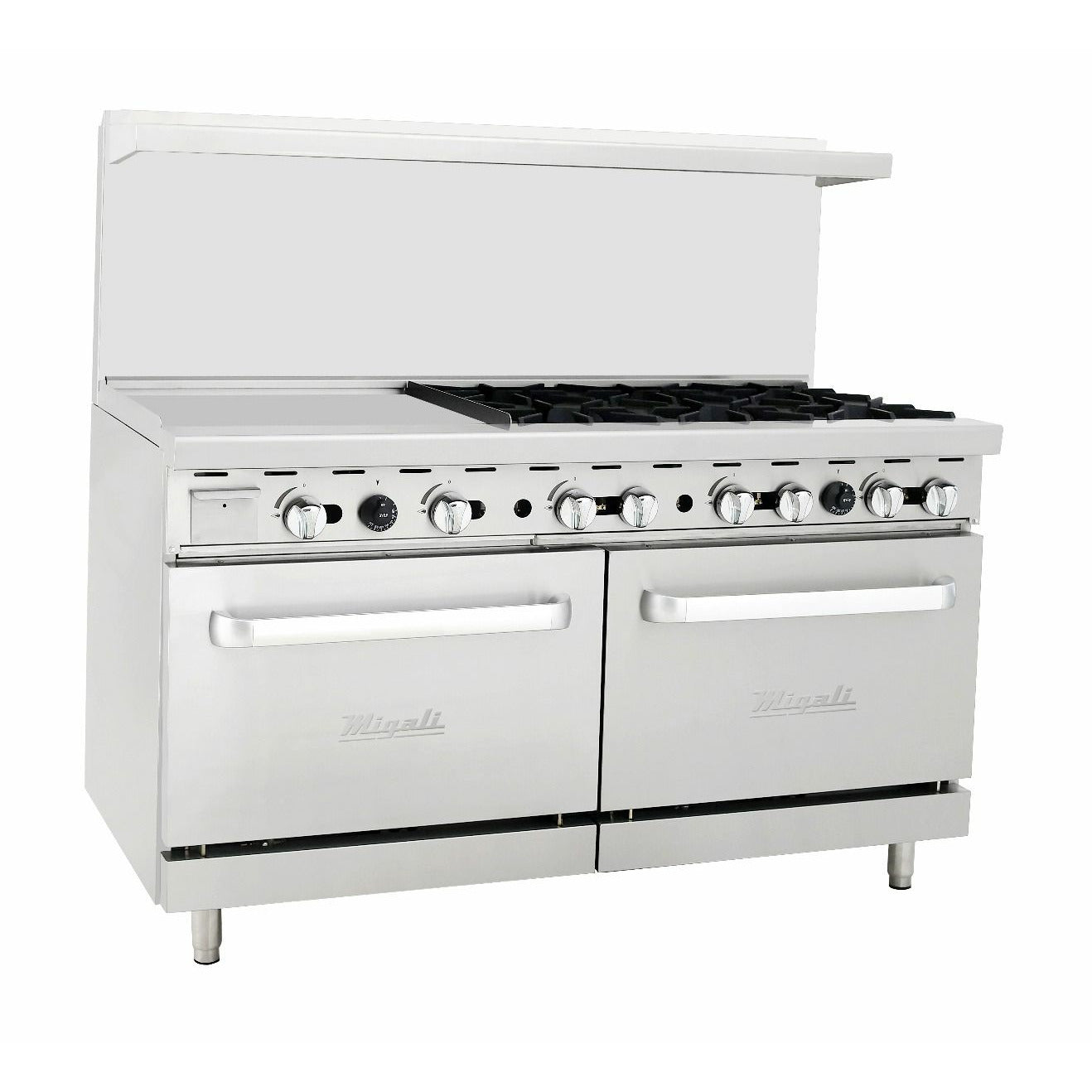 images Migali 6 Burner Range, 24” Griddle Left Side, 2 Ovens, Liquid Propane C-RO6-24GL-LP - Image 1