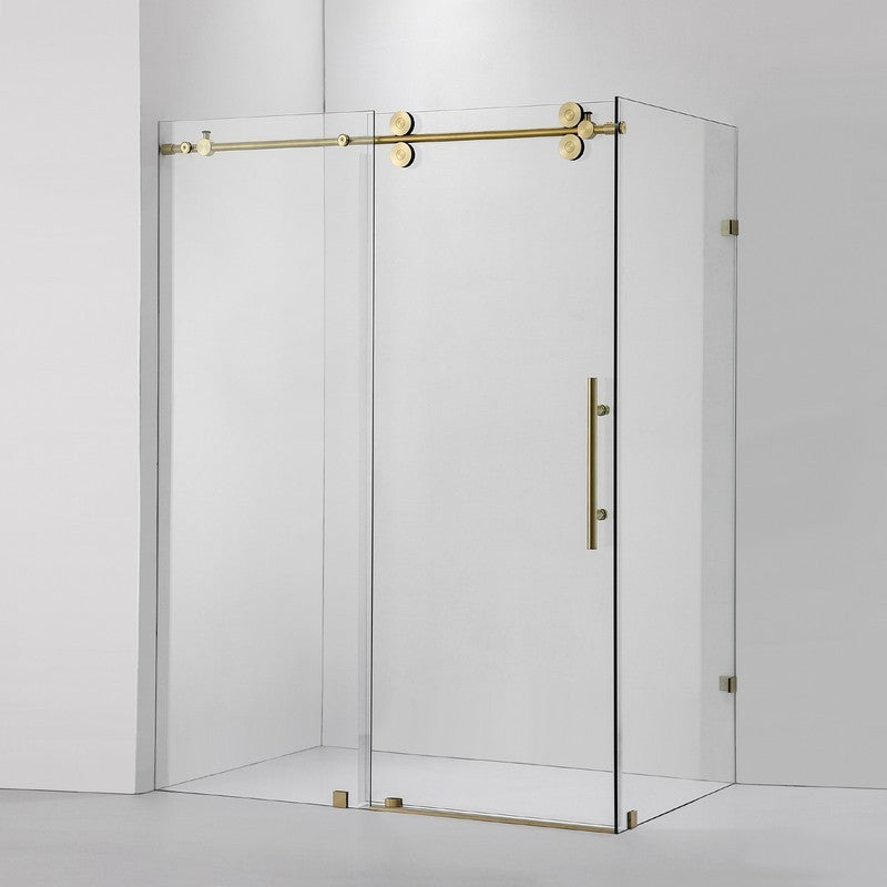 images Vinnova Villena 60" W x 78" H Rectangle Single Sliding Frameless Shower Enclosure in Brushed Gold 312060+36P-BG - Image 1