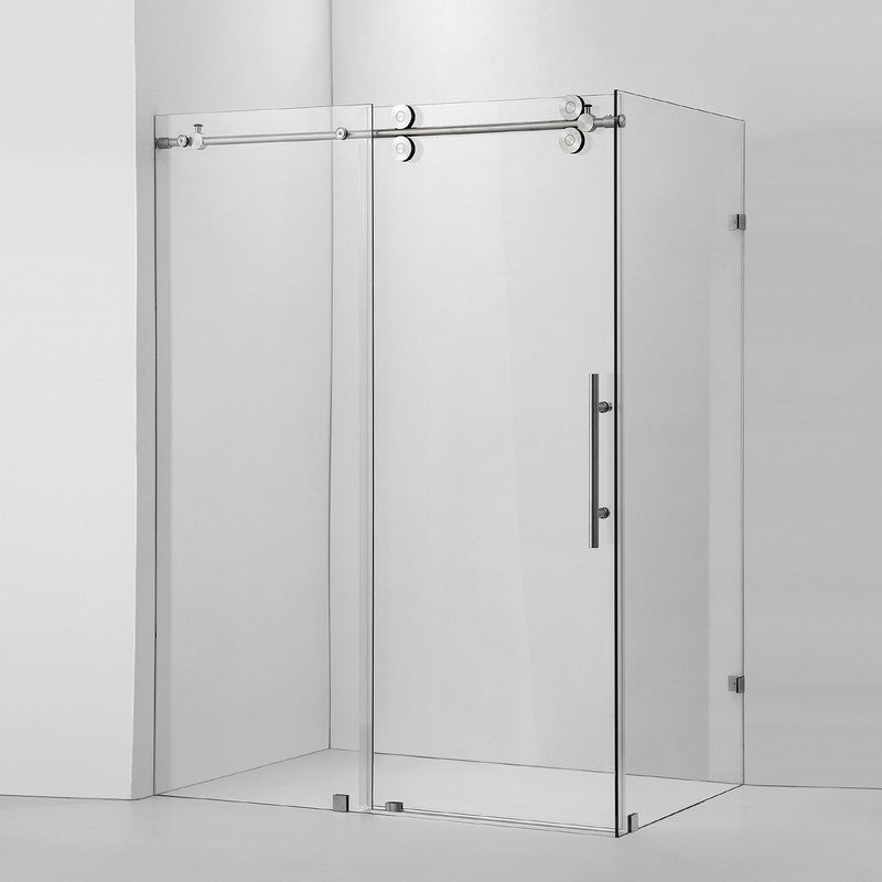 images Vinnova Spezia 60" W x 78" H Rectangle Single Sliding Frameless Shower Enclosure in Brushed Nickel 312060+36P-BN - Image 1