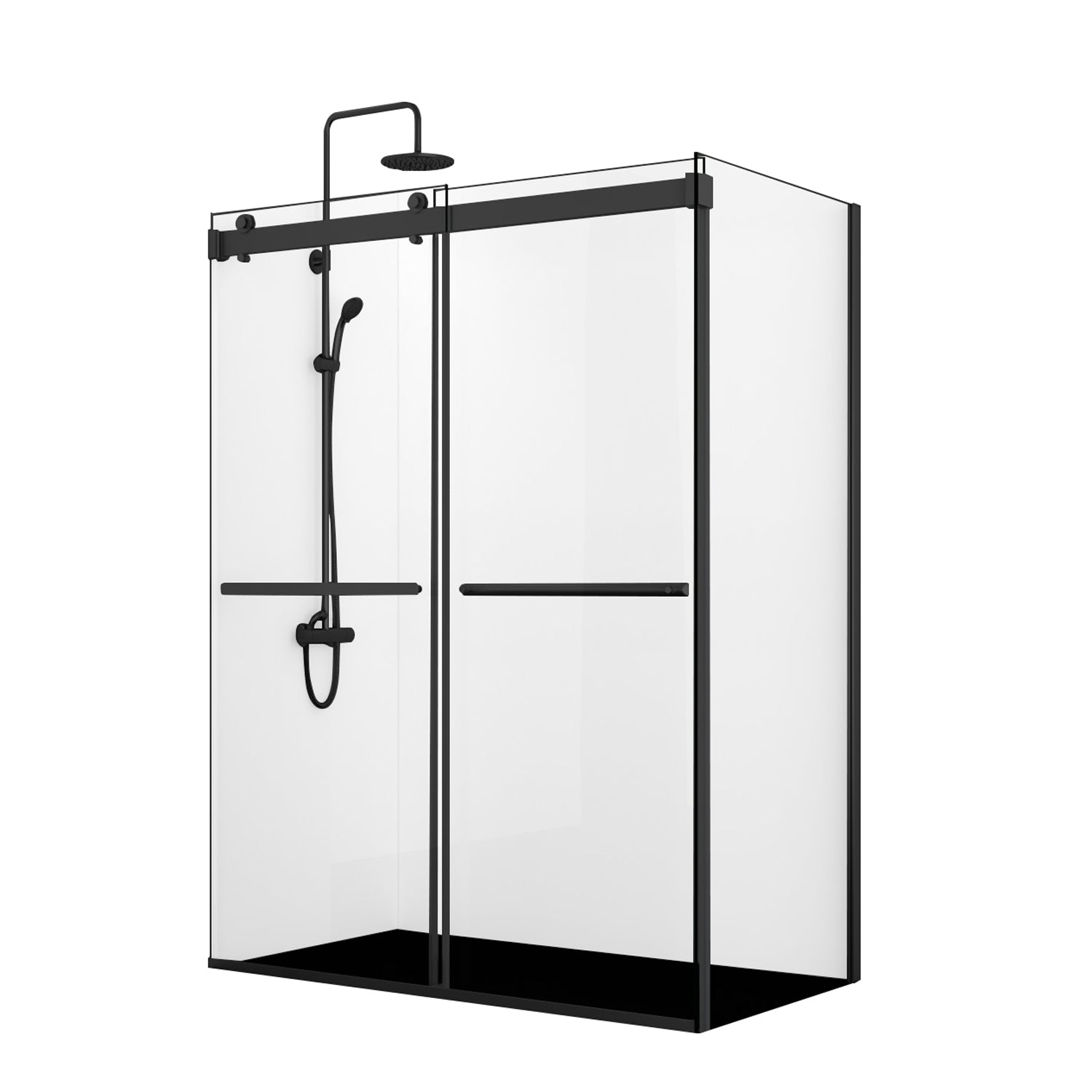 images Vinnova Spezia 56" W x 76" H Rectangle Double Sliding Frameless Shower Enclosure in Matt Black 301056+36P-MB - Image 1
