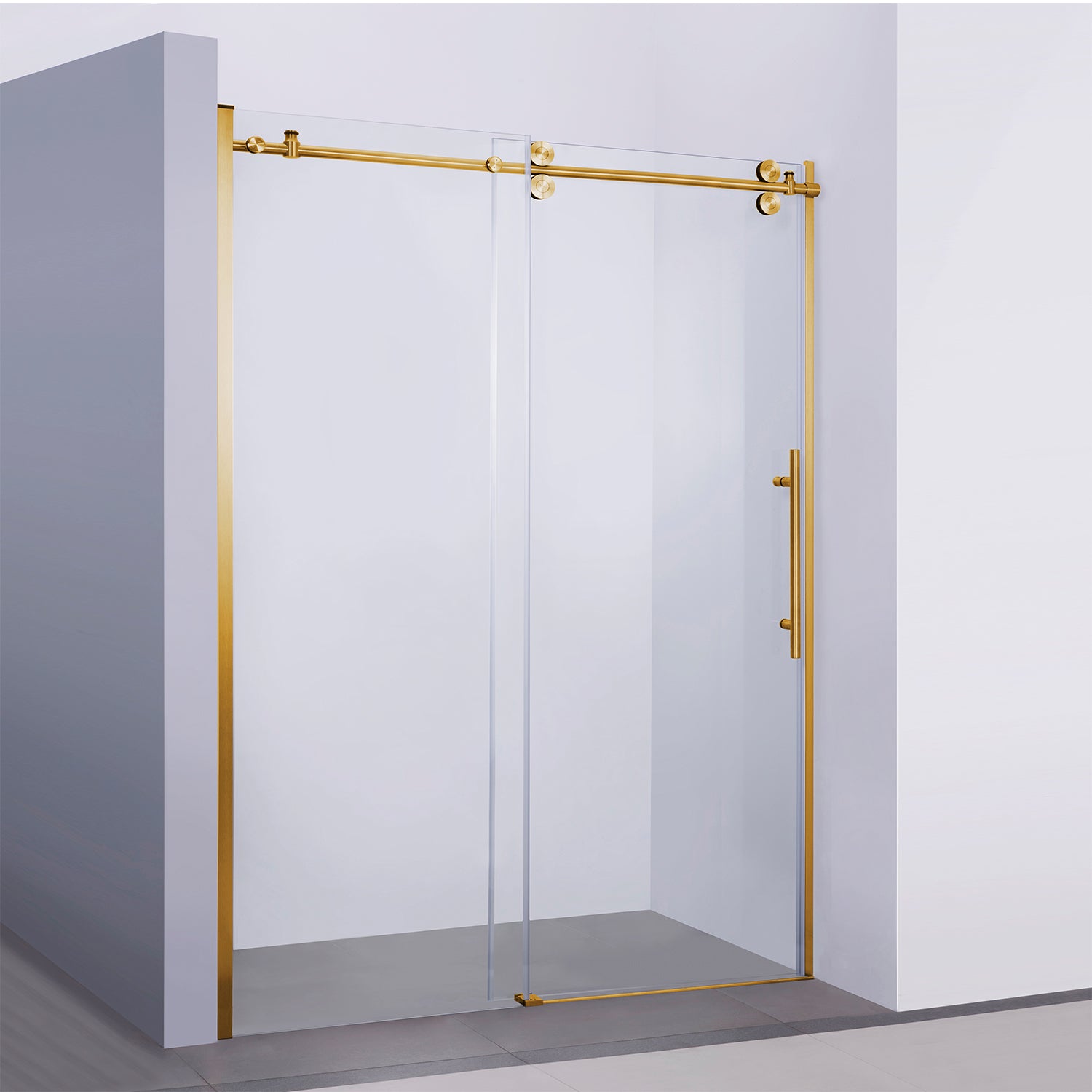 images Vinnova Massa 60" W x 76" H Single Sliding Frameless Shower Door in Brushed Gold 302060-SS-BG - Image 1