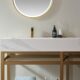 Vinnova Bilbao 72" Vanity with Brushed-gold stainless steel bracket match with Snow mountain-white stone Countertop With Mirror  701172-BG-SMB - Image 7