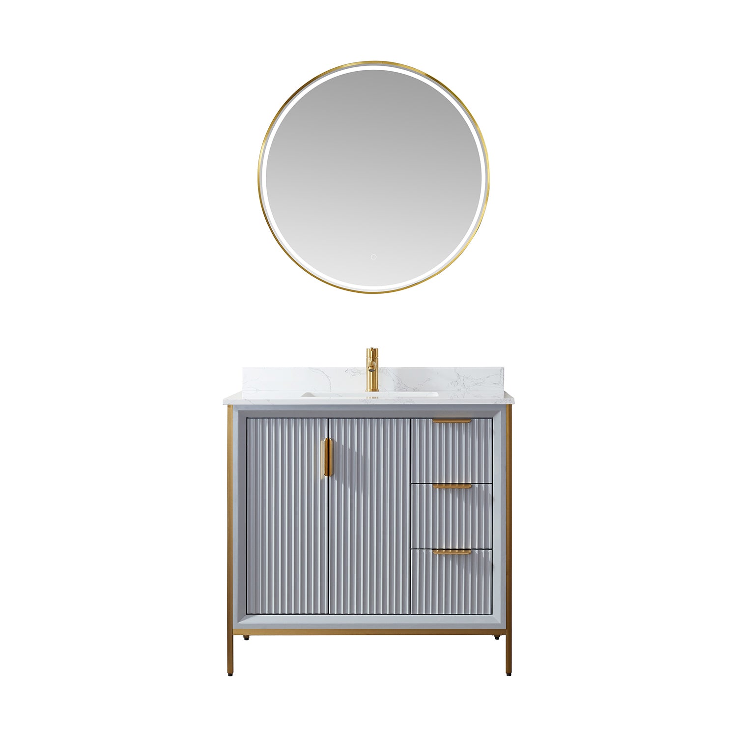 images Vinnova Granada 36" Vanity in Paris Grey with White Composite Grain Stone Countertop With Mirror 736036-PG-GW - Image 1