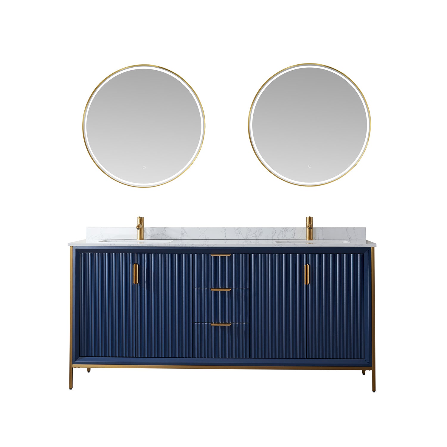 images Vinnova Granada 72" Vanity in Royal Blue with White Composite Grain Stone Countertop With Mirror 736072-RB-GW - Image 1