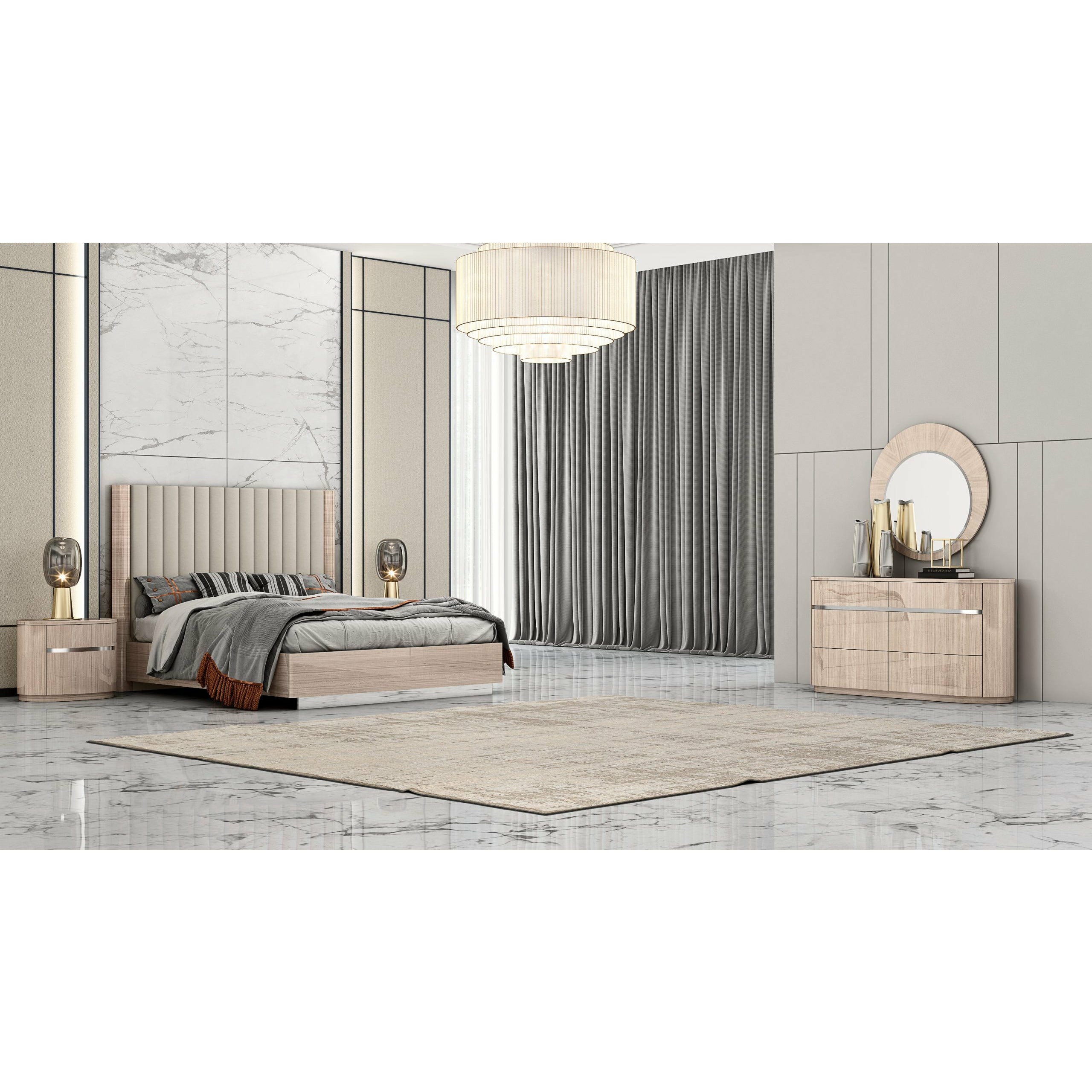 images Whiteline Modern Living - Waves Bed King BK1753-BEI/BEI - Image 1