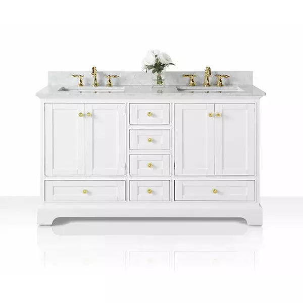 images Ancerre Audrey 60" Bathroom Vanity Set in White with 24" Mirrors VTSM-AUDREY-60-W-CW-GD - Image 1