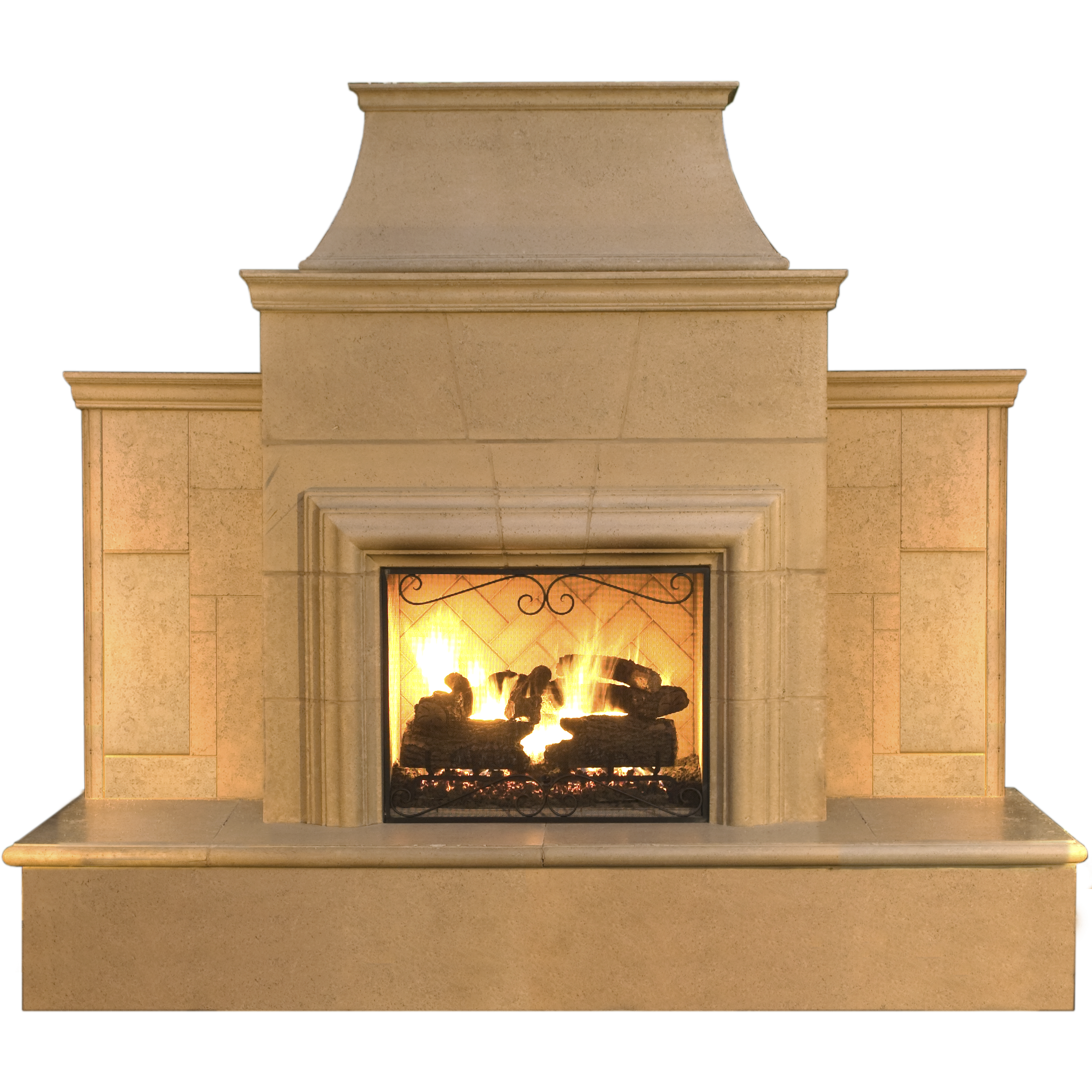 images American Fyre Designs 110'' Grand Cordova Vent-Free Outdoor Fireplace with Rectangle Extended Bullnose Hearth 182-35-H-CB-RUC - Image 1