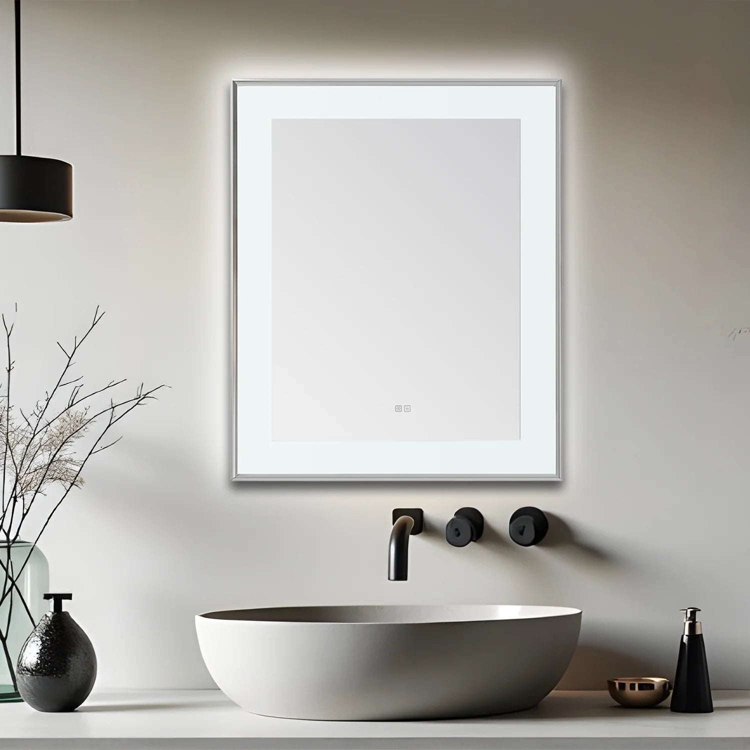 images Aquadom Lexington 30''x 36'' x 2.28'' LED Lighted Slim Frame Mirror with Defogger Chrome Finish - Image 1