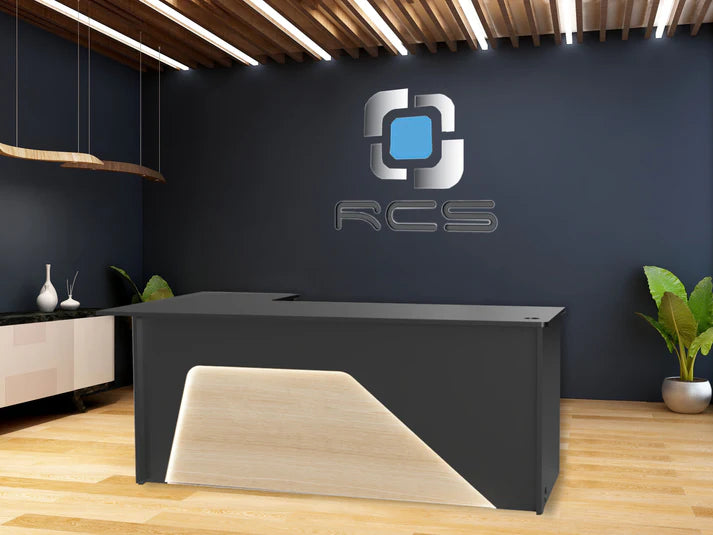 images Office Computer Desk | Laminate Counter w/ Color‑Changing LED, Grommets & Floor‑Protecting Sliders - Image 1