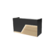 Modern black and wood reception desk on a gray background