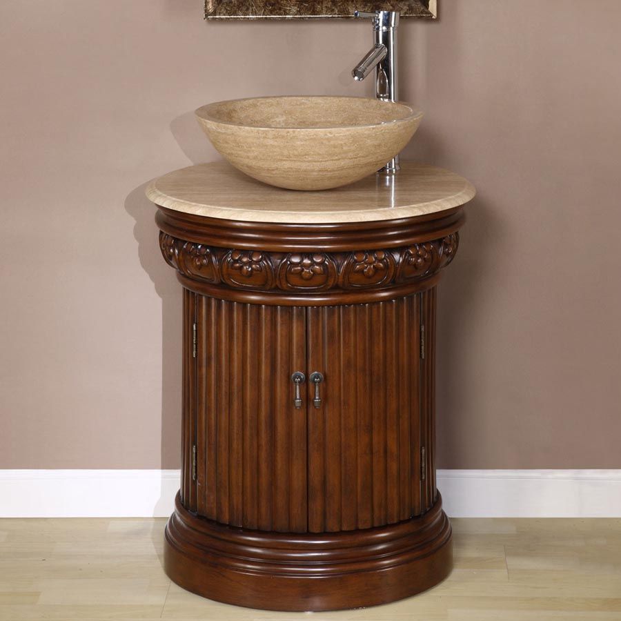 images Silkroad Exclusive 24'' Travertine Top Single Sink Bathroom Vanity - HYP-0160-T-24 - Image 1
