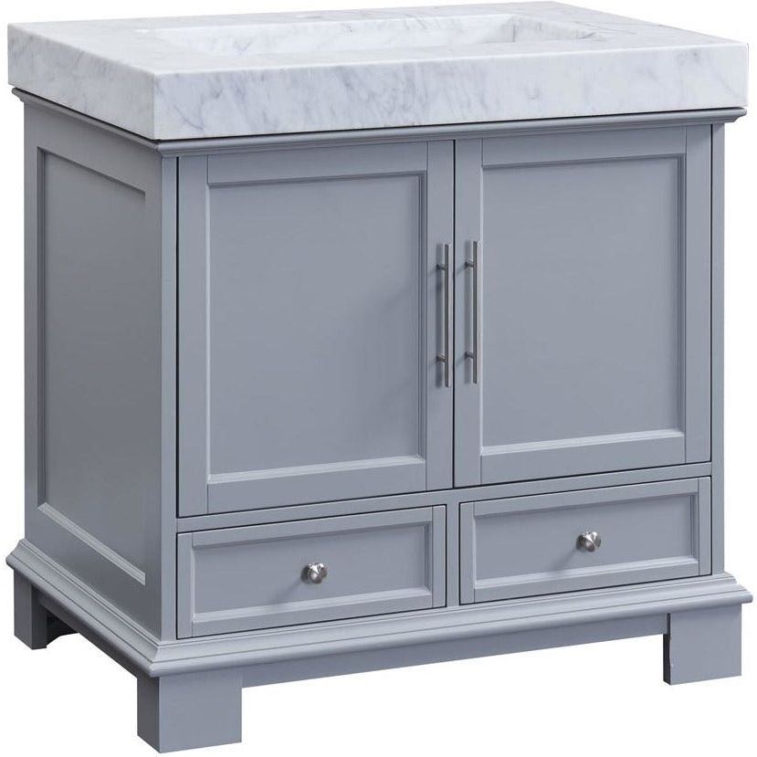 images Silkroad Exclusive 36'' Carrara White Marble Top Single Sink Bathroom Vanity - C05036GC_T0236WSC - Image 1