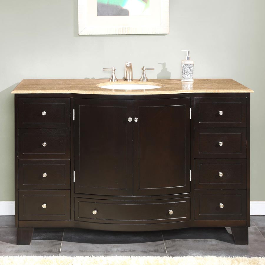 images Silkroad Exclusive 55'' Travertine Top Single Sink Bathroom Vanity - HYP-0703-T-UWC-55 - Image 1